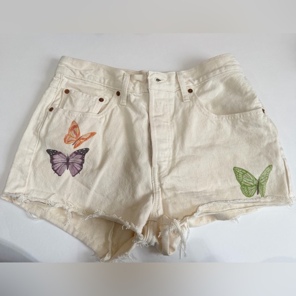 Levi's Pants - Levi's Cream Denim Shorts with Colorful Butterfly Prints